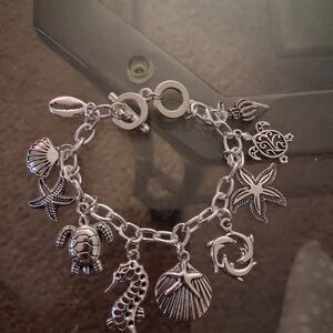 Silver Charm Bracelet with Ocean-Themed Charms